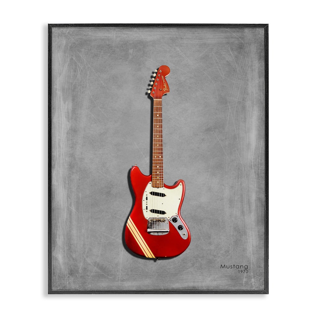 Stupell Red Guitar on Grey Framed Giclee Art Design By Mark Rogan