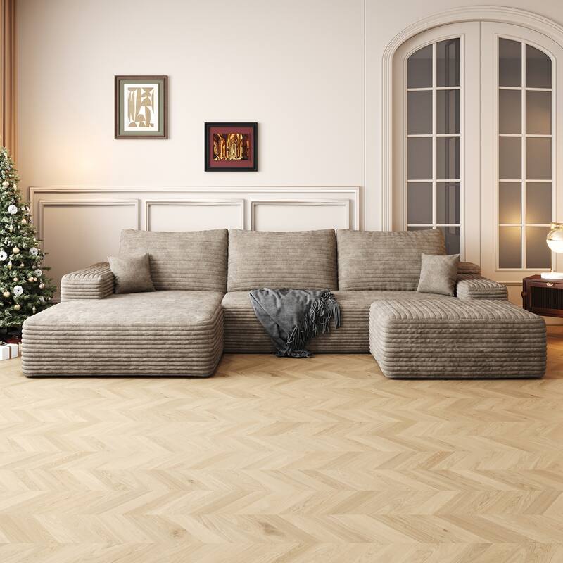 107" Cloud Sectional Sofa with 1 Ottoman,Modern Minimalist Upholstered