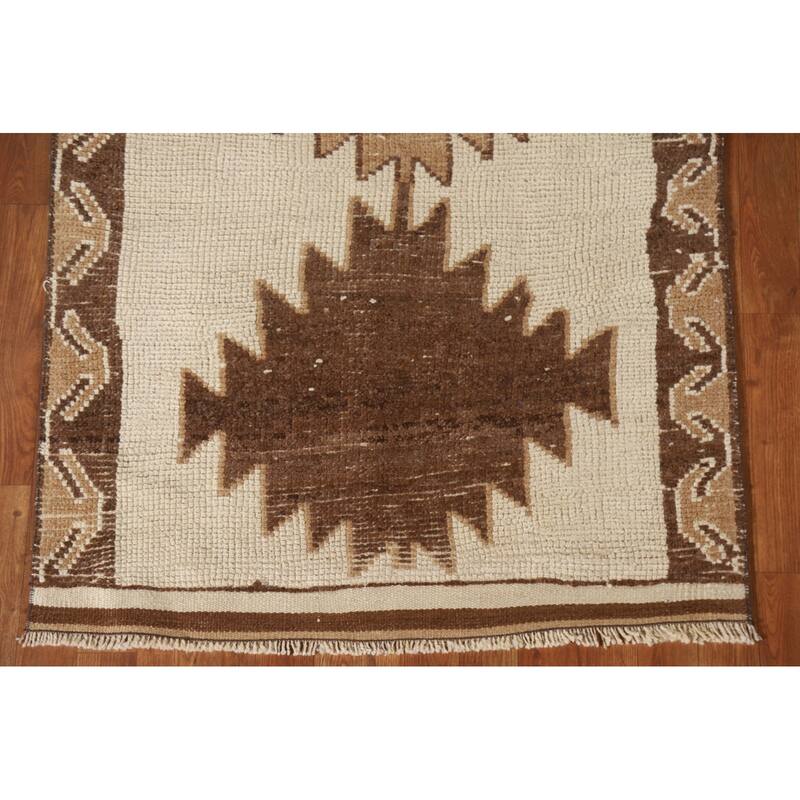Anatolian Turkish Runner Rug Handmade Beige Wool Carpet - 3'4"x 12'7"