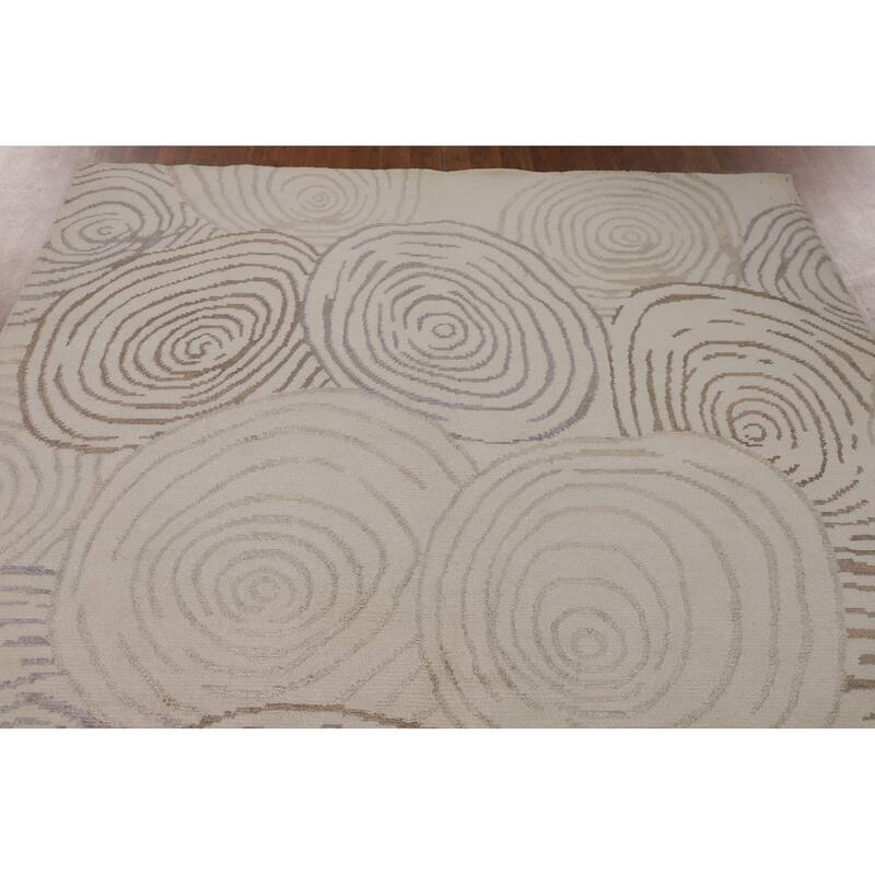 Beige Nepalese Modern Area Rug Handmade Wool Carpet - 6'0" x 8'7"