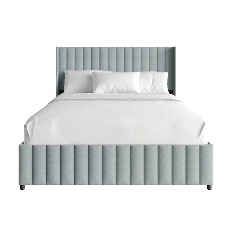CraftPorch Minimalist Wingback Platform Lift Up Storage Bed - Light Blue - Queen