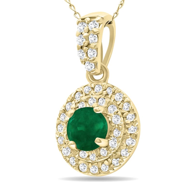 Marquee 3/4 Carat TW Double Halo Emerald And Diamond Pendant in 10K Yellow Gold