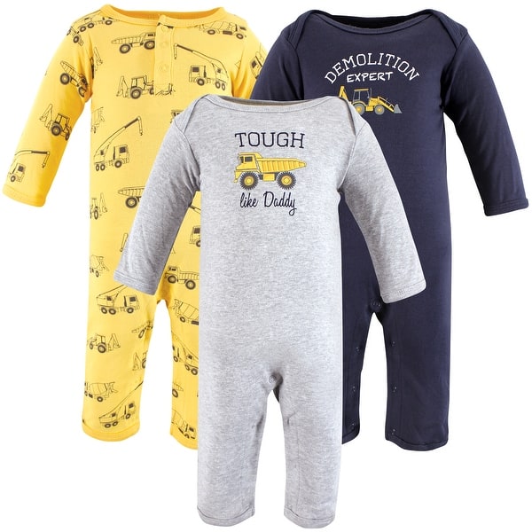 slide 1 of 1, Hudson Baby Infant Boys Cotton Coveralls, Construction 0 - 3 Months - Yellow/Blue/Grey