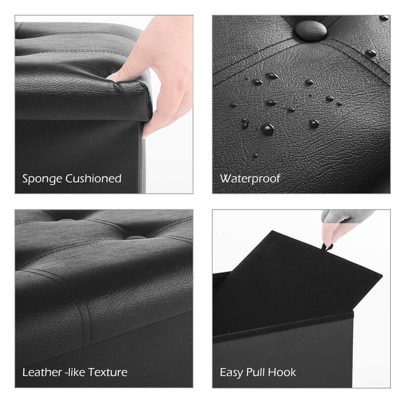 Folding Storage Ottoman Bench, Faux Leather Footrest Couch for Living Room, 30 inch Storage Bench with Padded Seat
