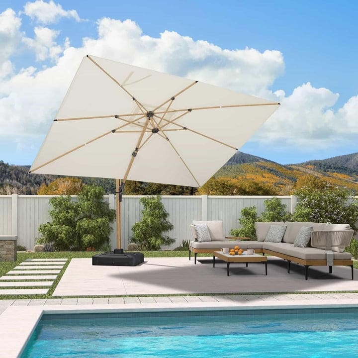 PURPLE LEAF Wood Grain Premium Patio Cantilever Umbrella