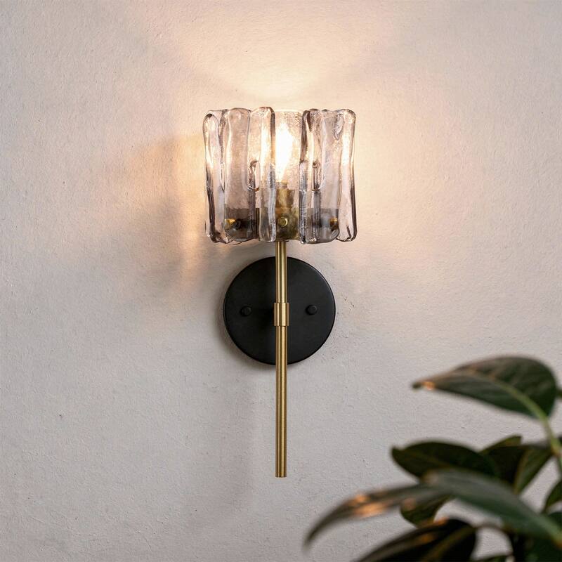 1-Light Modern Wall Sconce with Textured Glass Bathroom Vanity Light