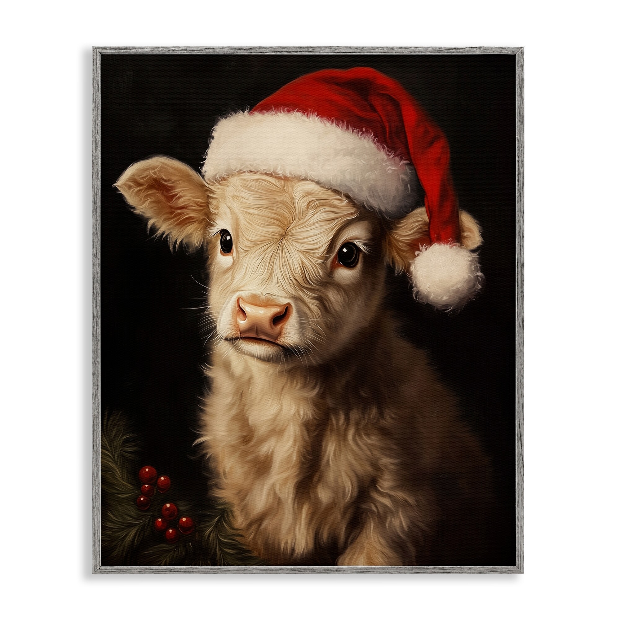 Stupell Christmas Hat Highland Cow Framed Giclee Art Design By Arlington Prints