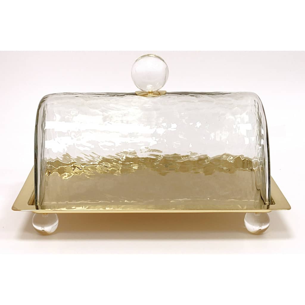 Rectangle cake Dome Gold with Clear Ball Knob - 10.2"L