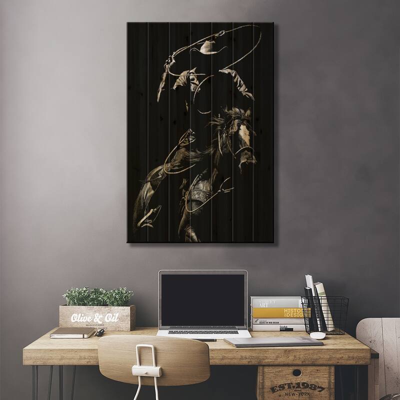 Scratchboard Rodeo VII Print On Wood by Julie T. Chapman - Multi-Color