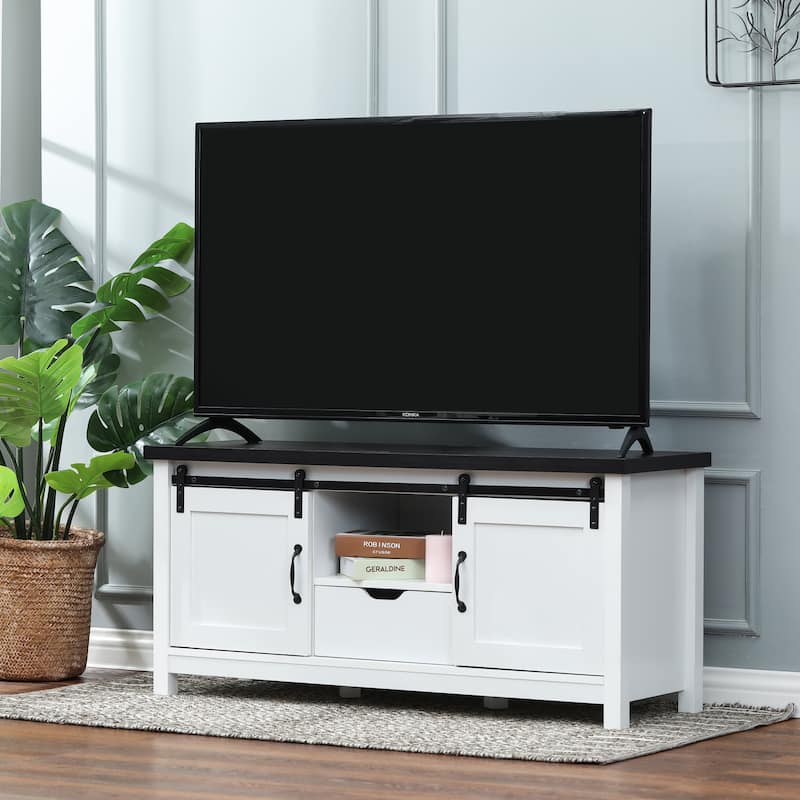Modern Farmhouse White with Dark Brown 47.3" Wide TV Stand and Bench - 21.66" H x 47.3" W x 15.4" D