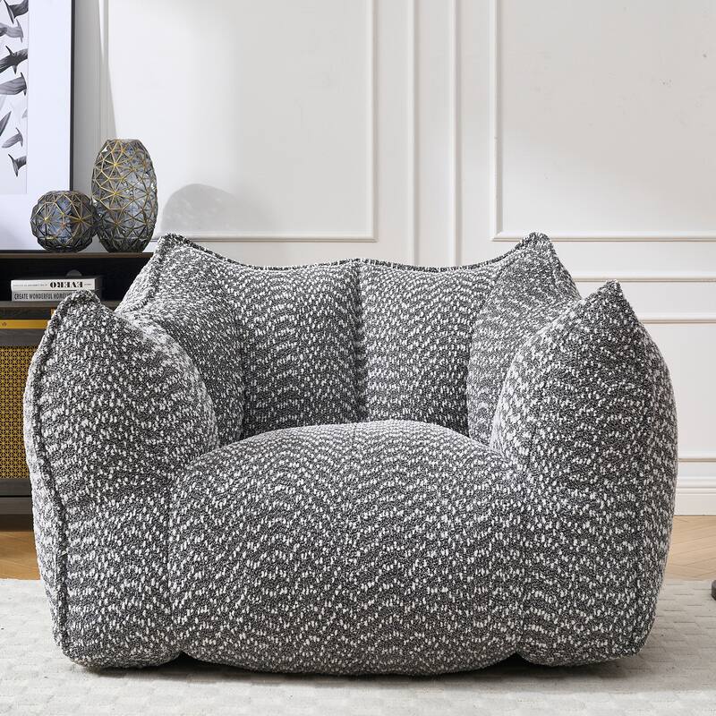 Chenille Square Bean Bag Chair, High Resilience Foam Lounge Chair, Cozy Aldult Lazy Sofa with Curved Armrests and Backrest