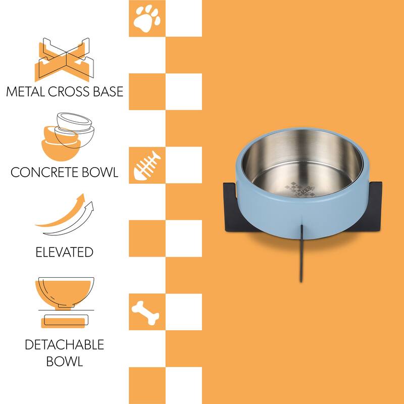 Intersecta Concrete & Steel Pet Feeder - 16oz with Metal Stand