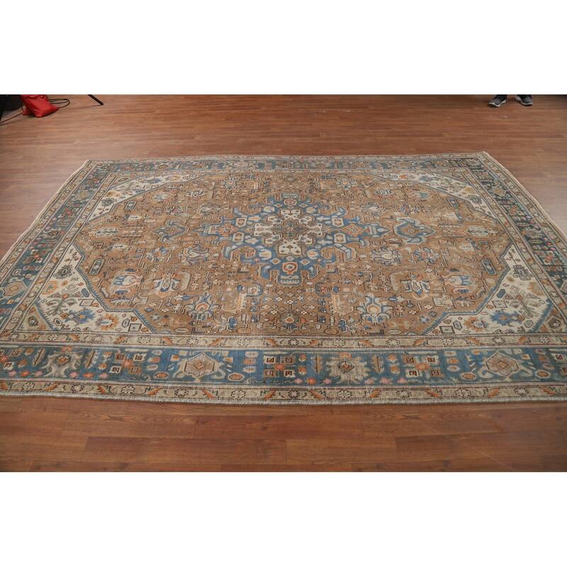 Brown Tabriz Persian Area Rug Hand-Knotted Geometric Wool Carpet - 6'5"x 9'8"