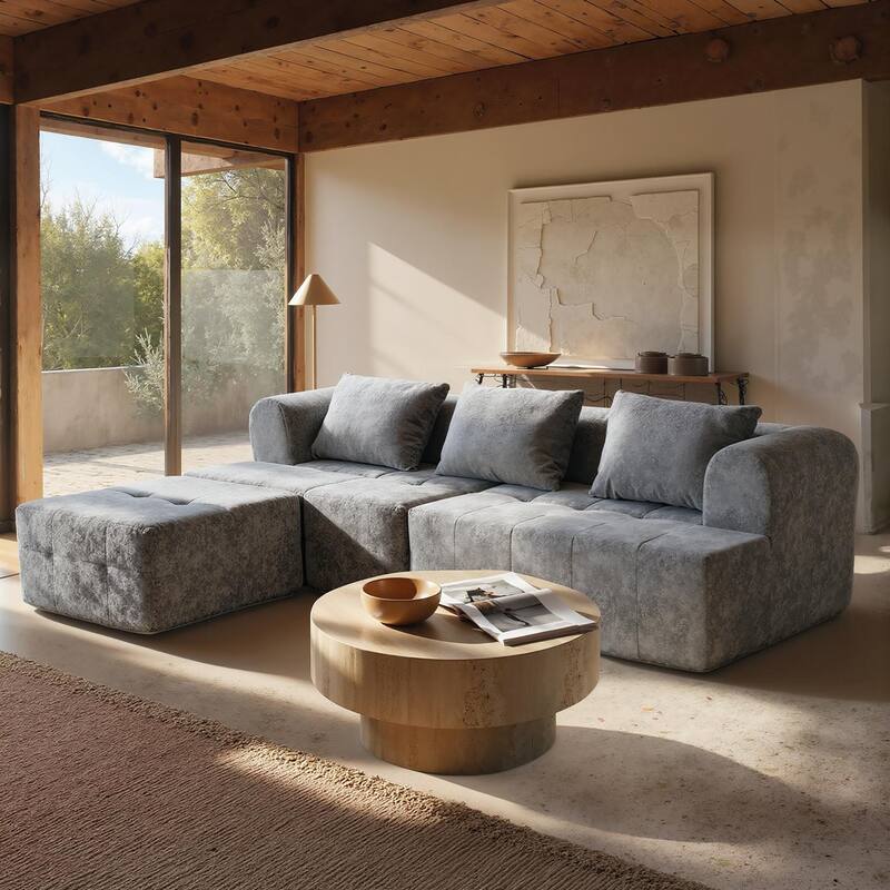 Chenille L Shaped Couch Boneless Couches for living room Tufted Sectional with Ottoman Modern Cloud Sofa