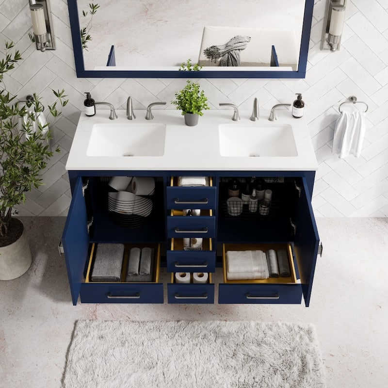 Aberdeen 48 in. Double Sink Vanity with Carrara Quartz Top & Undermount Sinks