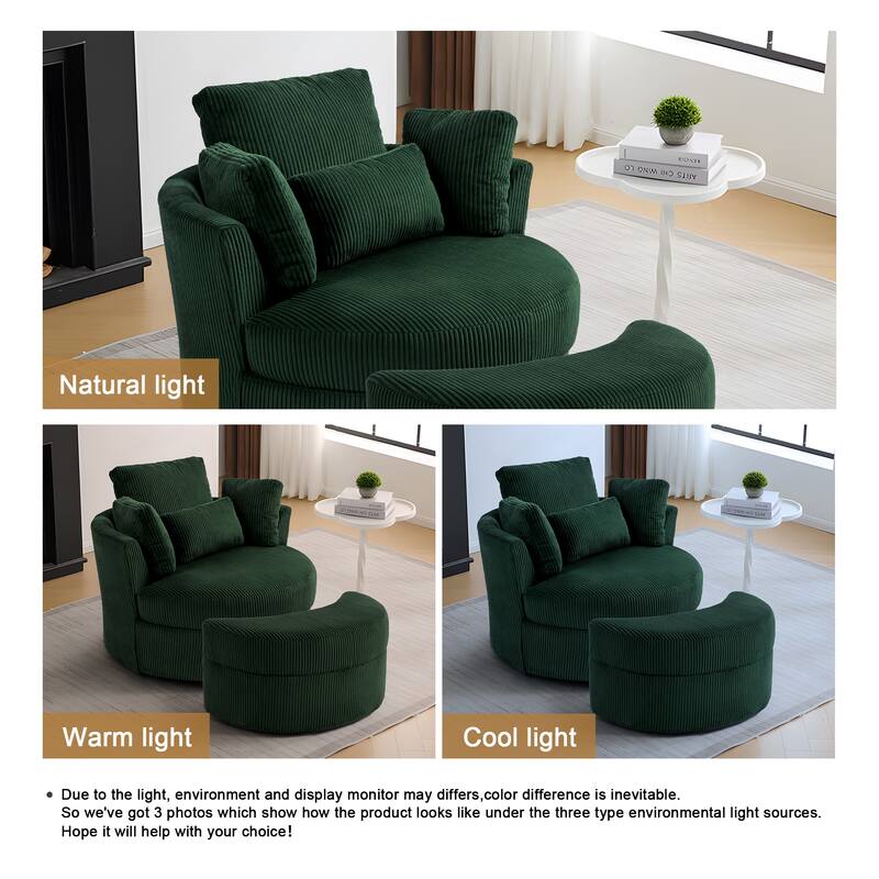 Modern Corduroy Swivel Chair with Ottoman
