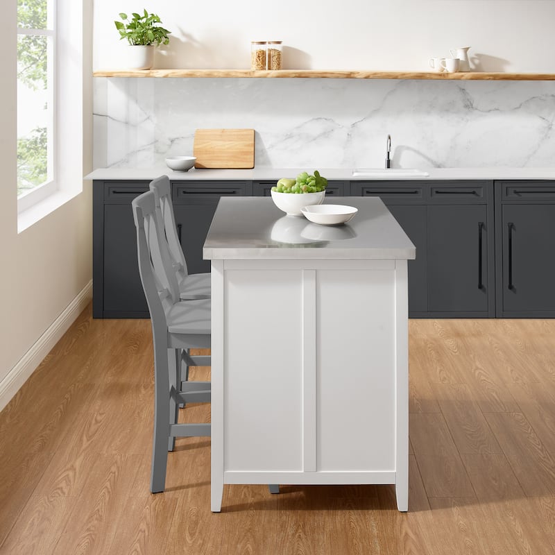 Crosley Silvia Stainless Steel Top Kitchen Island W/X-Back Stools - 57"d x 46"w x 41"h