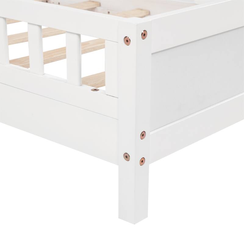 Twin Size Pine Bed w/ Bookcase Headboard ,LED Sensor Light, Guardrails