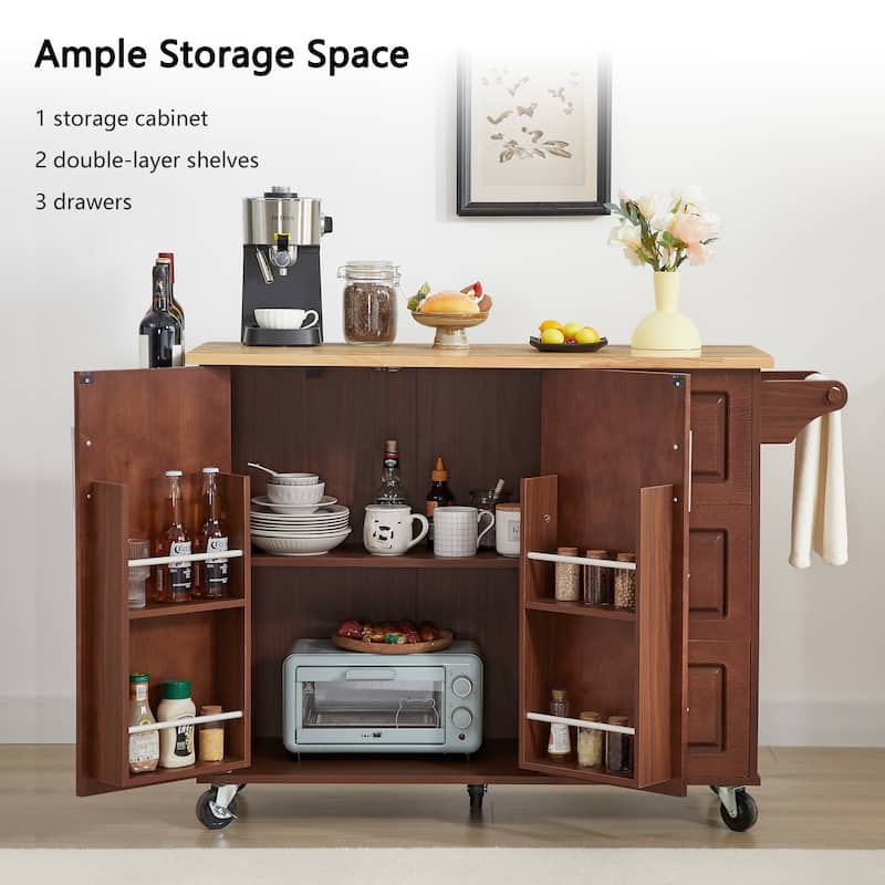 Kitchen Island with Drop Leaf Countertop,Rolling Kitchen Island Cart,Barn Door Kitchen Island Table with Storage Cabinet