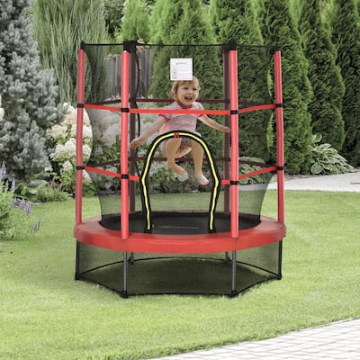 Outsunny 5' Diameter Kids Trampoline with Net for Indoors & Outdoors, Ages 3 to 6