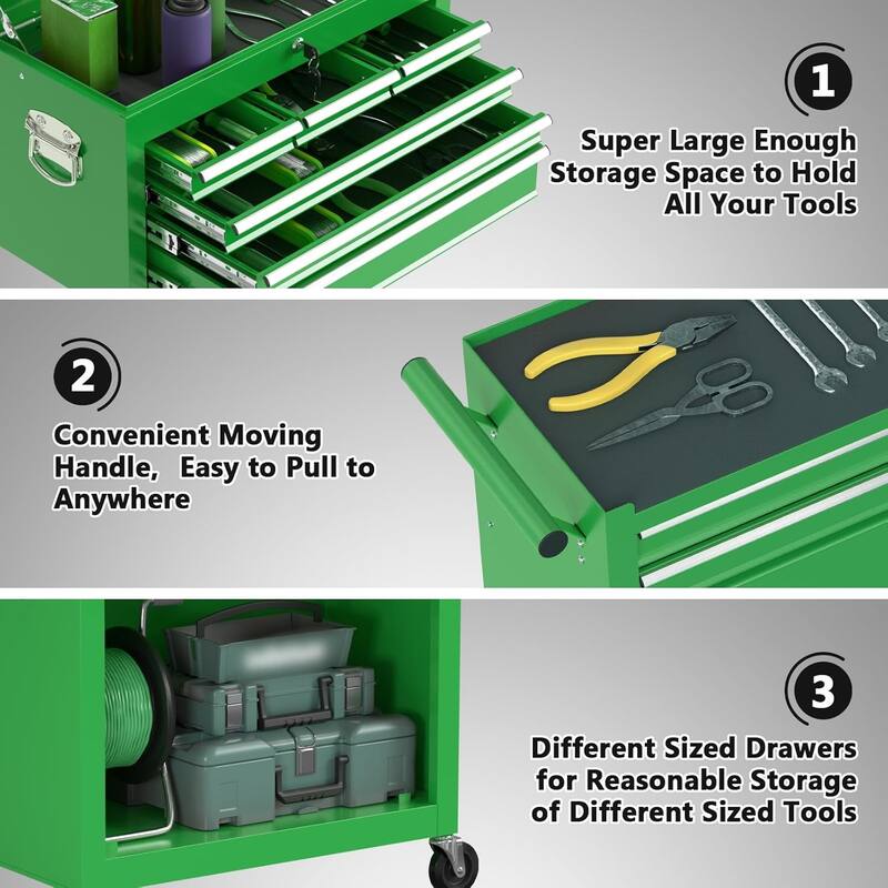 8-Drawer Rolling Tool Storage Cabinet with Detachable Top Tool Box