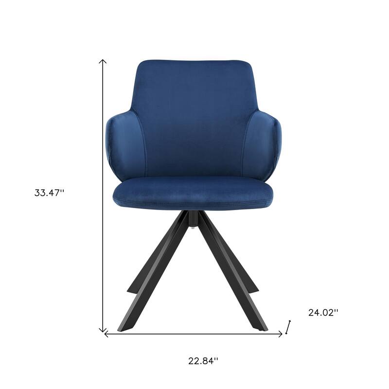 HomeRoots Blue And Black Upholstered Velvet Dining Arm Chair - 22.84' X '33.47' X '24.02