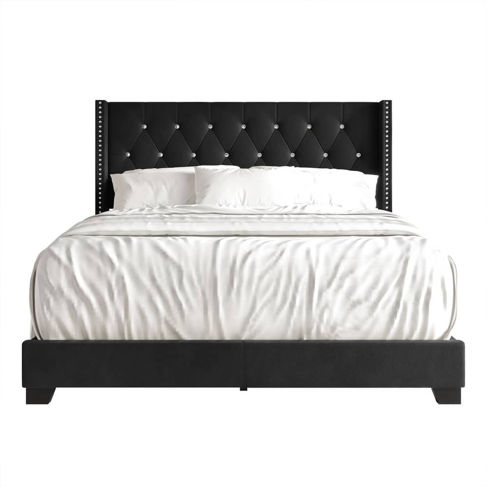 CraftPorch Glam Button Tufted Wingback Upholstered Bed