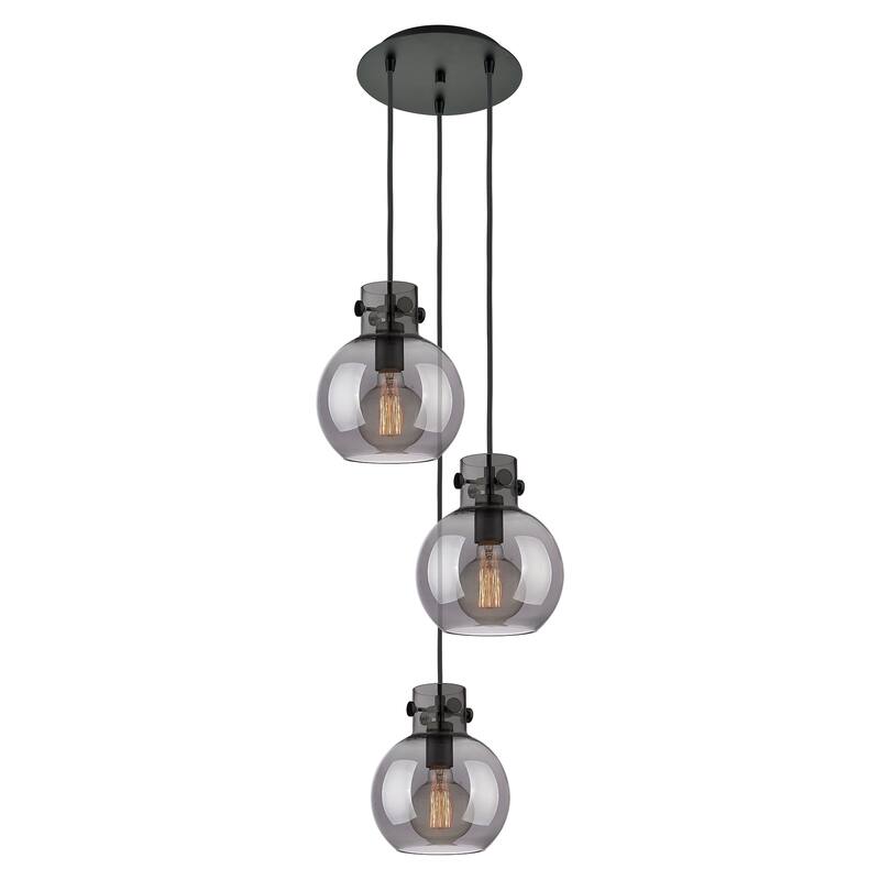 Innovations Lighting Newton Sphere - 3 Light 8" Cord Hung Multi Pendant - 10" Canopy - Matte Black/Light Smoke