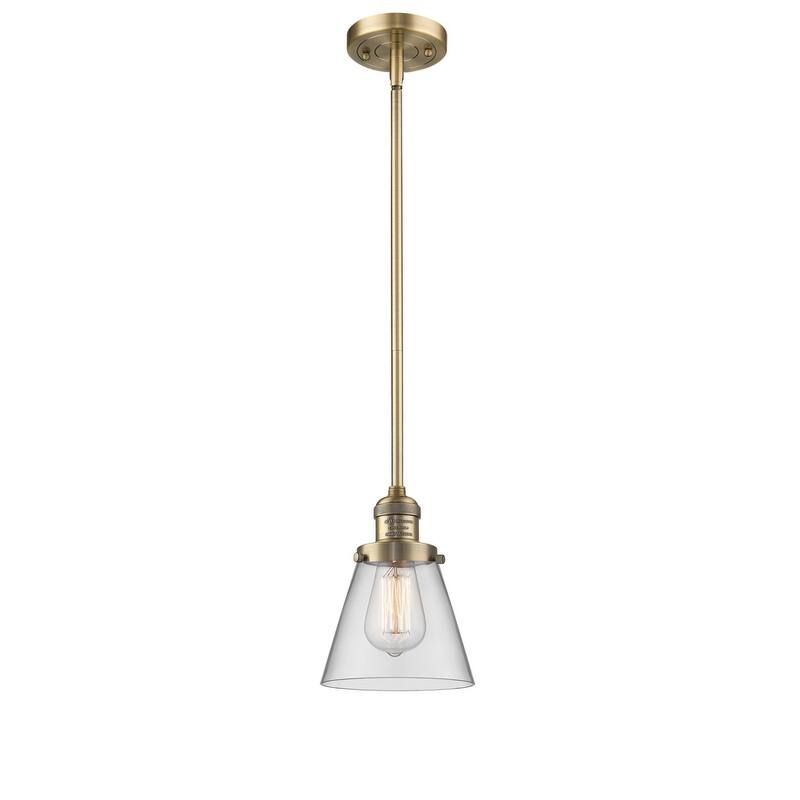 Innovations Lighting Small Cone Single Light 6" Wide Mini Pendant with - Brushed Brass / Clear