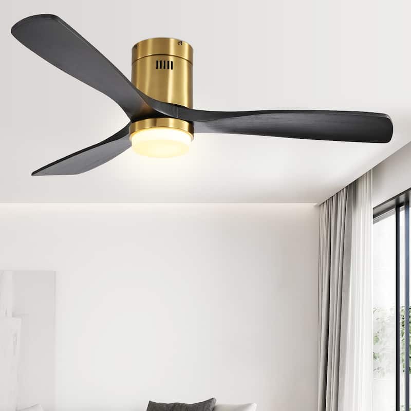 52 inch Flush Mount Ceiling Fans With/Without Lights & Remote Solid Wood Fans For Bedroom