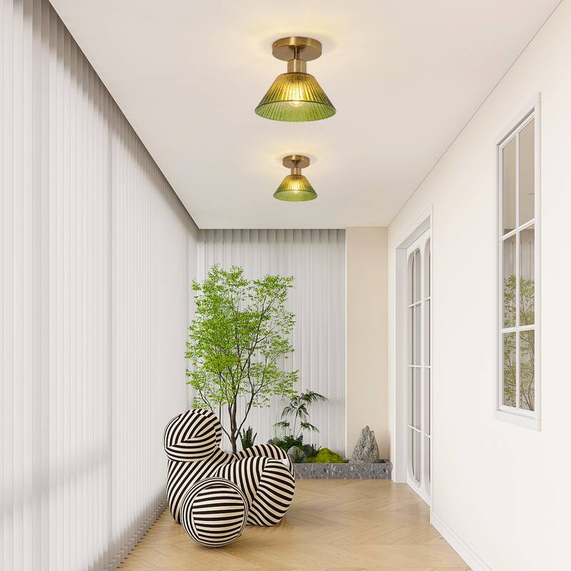 7.5" Wide Modern Green Glass Gold Semi Flush Mount Ceiling Light - D 7.5" x H 6.3"