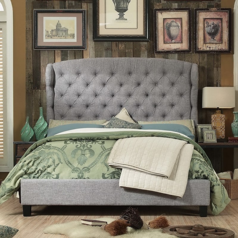 Isabella Diamond Tufted Wingback Upholstered Platform Bed - Grey - Queen