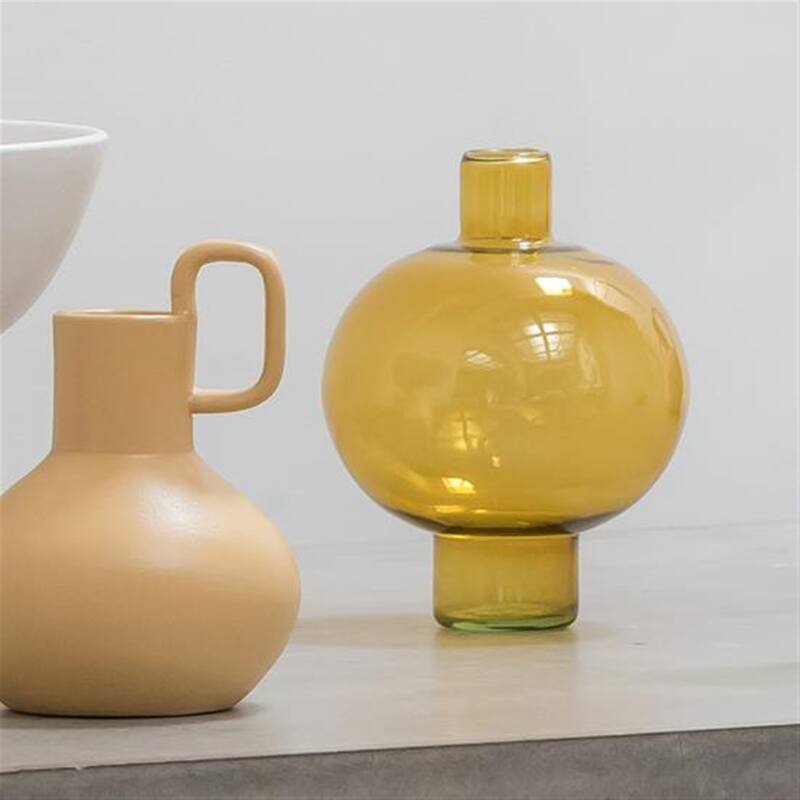 Vase Recycled Glass Round Amber Green - Green