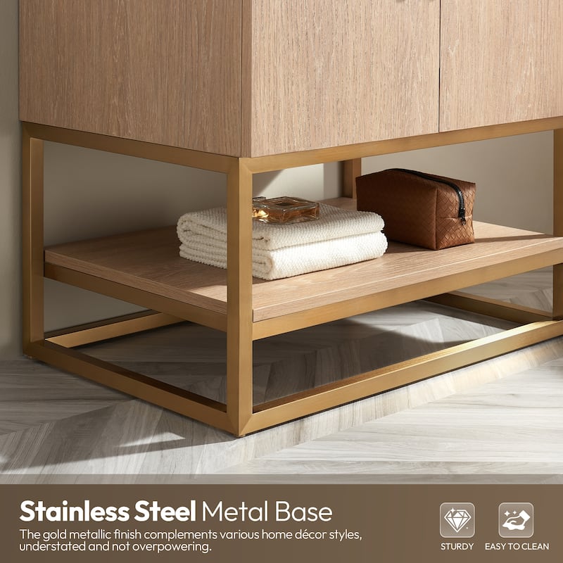 Alistair Single Bath Vanity with White Grain Stone Top without Mirror