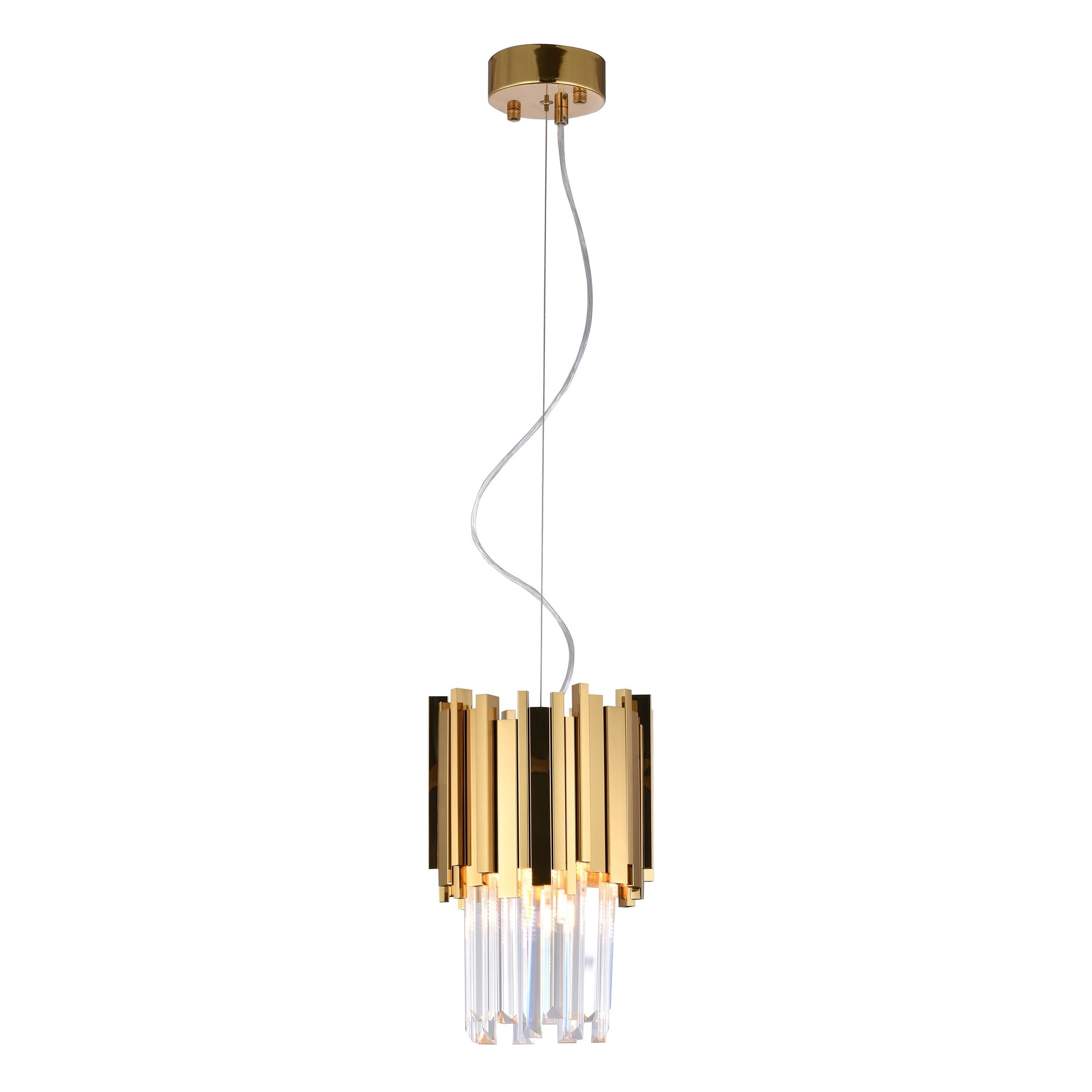 Transitional 3-Light Gold Stainless Steel Pendant With Clear Crystals