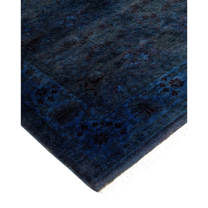 Overton Hand Knotted Wool Vintage Inspired Modern Contemporary Overdyed Navy Runner Rug - 3' 1" x 10' 5"