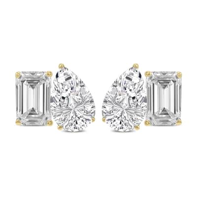 Marquee 2 Carat TW Emerald and Pear Shape Lab Grown Diamond Earrings in 14K Yellow Gold