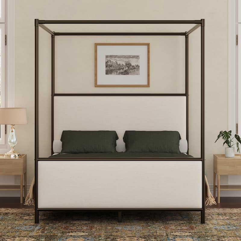 Christopher Knight Home - Alice Modern PU Upholstered King Canopy Bed Frame with Iron Legs