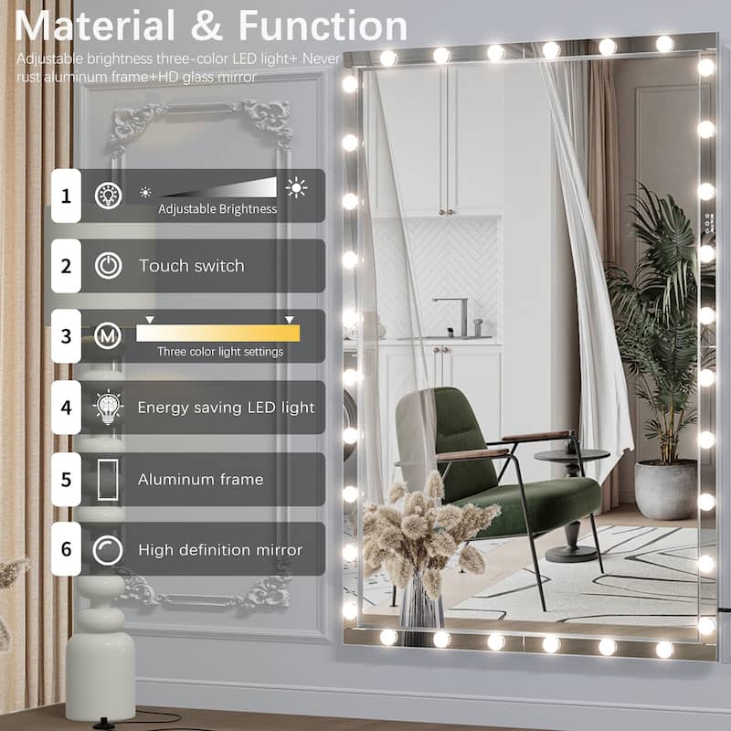72 inches Rectangular Framed Wall Mounted Hollywood LED Mirror in Silver