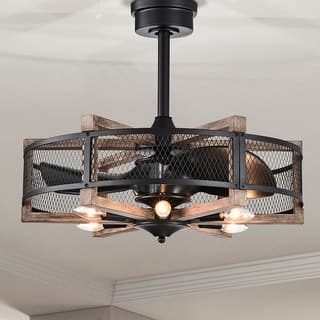 Wulf 24 Inch Imitation Wood Grain Cage Fandelier