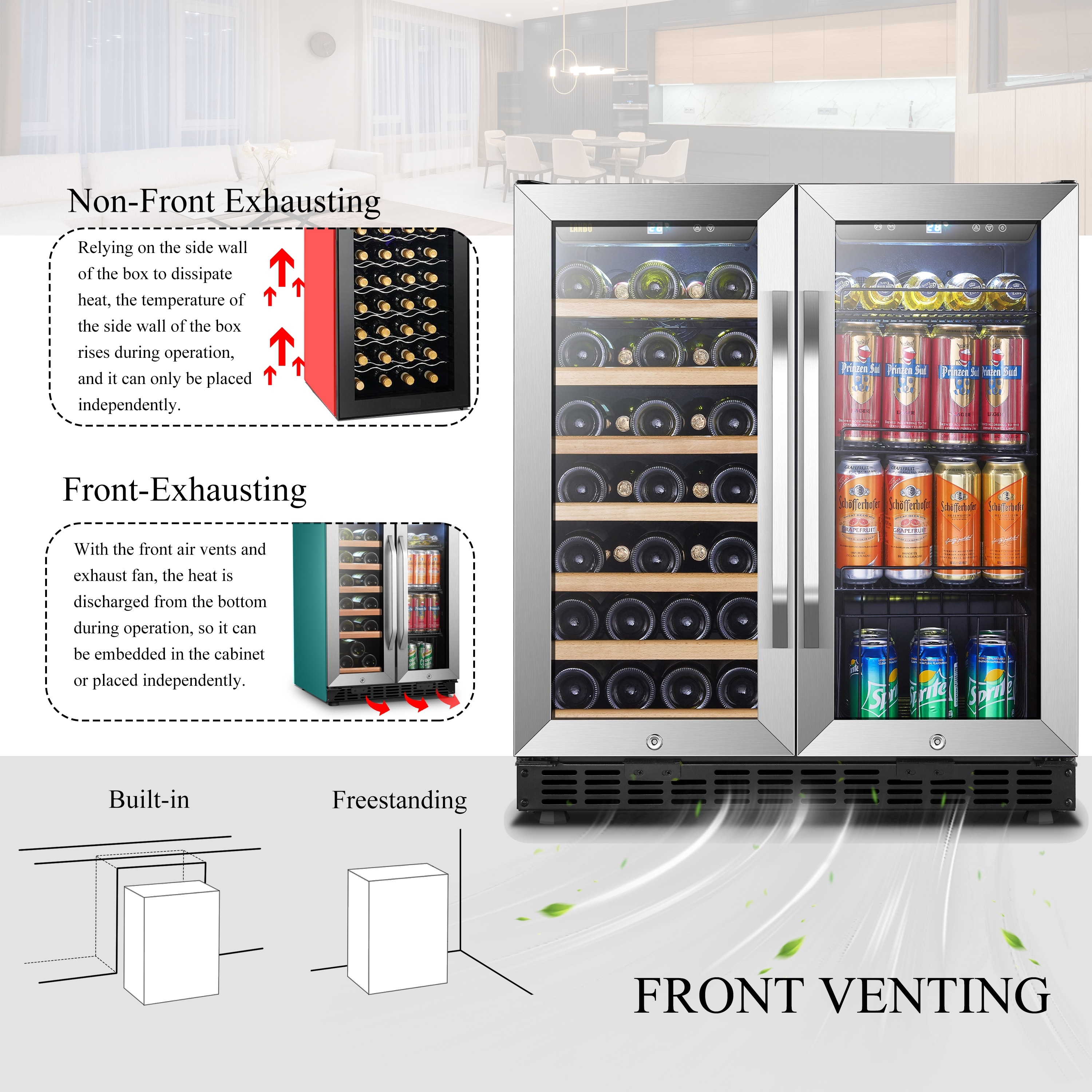 Lanbo Wine and Beverage Cooler 30 Inch Compressor Under Counter