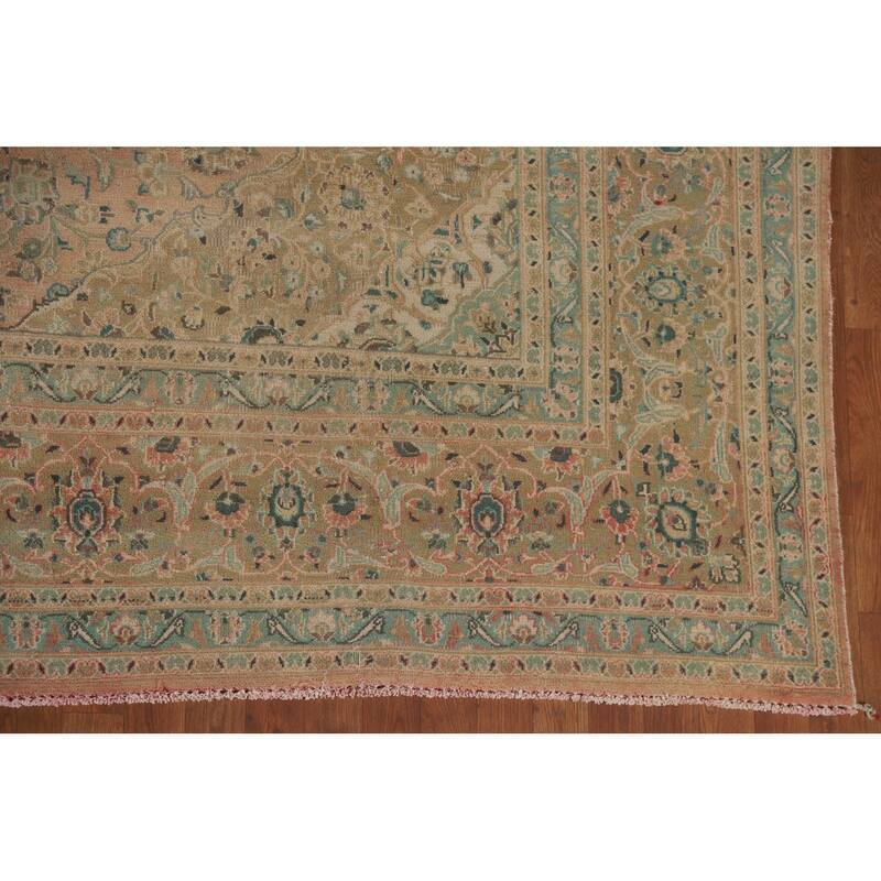 Hand Knotted Oriental 100% Wool Carpet Traditional Floral Peach Kashan Area Rug - 12' 5'' X 9' 5''