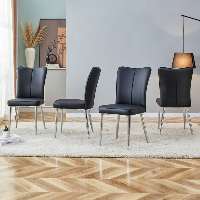 Modern minimalist dining chairs,PU curved backrest and seat cushions, metal chair legs, suitable for restaurants.set of 4 - Black