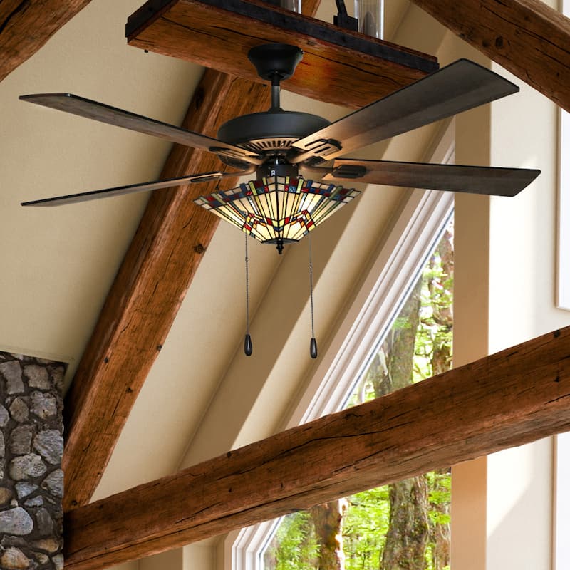Copper Grove Orson Bronze Metal/Stained Glass 5-blade 52-inch Craftsman Ceiling Fan - 52"L x 52"W x 20"H - 52"L x 52"W x 20"H - Pull Chain/Hardwired