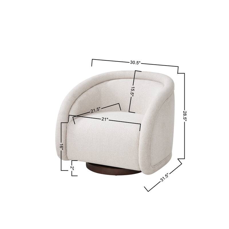 Scott Living - Sabbo Modern Boucle Upholstered 360° Swivel Accent Chair, Walnut-Finished Solid Wood Base & Ergonomic Curved Back