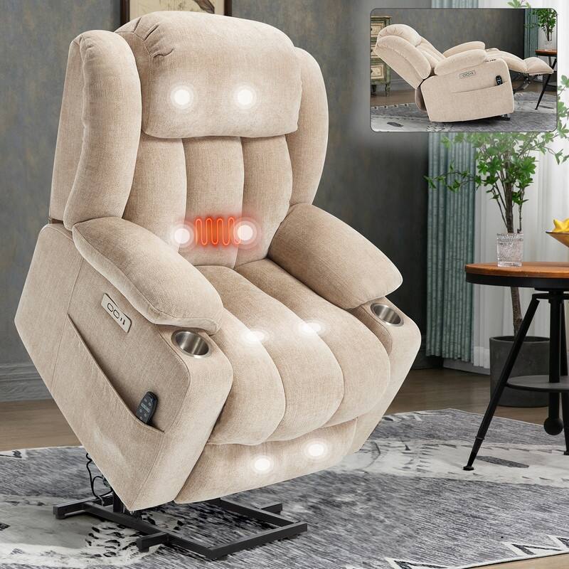 Power Lift Recliner Chair, 350 LBS Capacity, 8-Point Massage & Heat, USB Ports - Beige