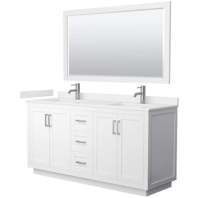 Wyndham Collection WCF292966D-QTZ-UNSM58 Miranda 66" Free Standing - White / White Quartz Top / Brushed Nickel Hardware