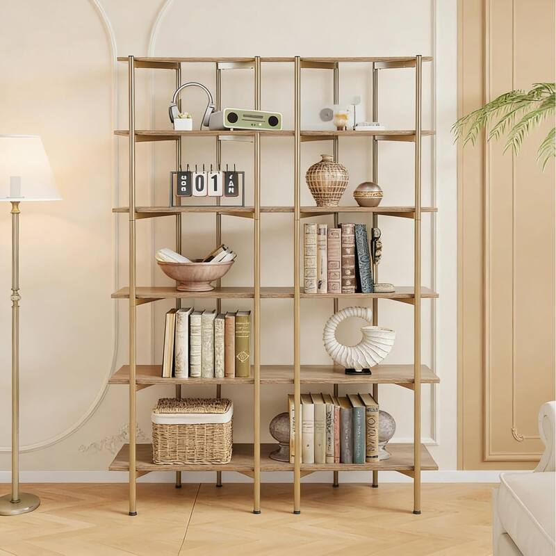 6-Tier Bookshelf, 55.1" W x 70.9" H Bookcase with Metal Frame
