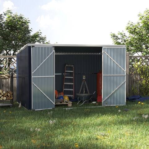 Outsunny 11' x 6' Steel Garden Storage Shed, Outdoor Utility Tool House with Double Lockable Doors for Backyard, Patio, Lawn
