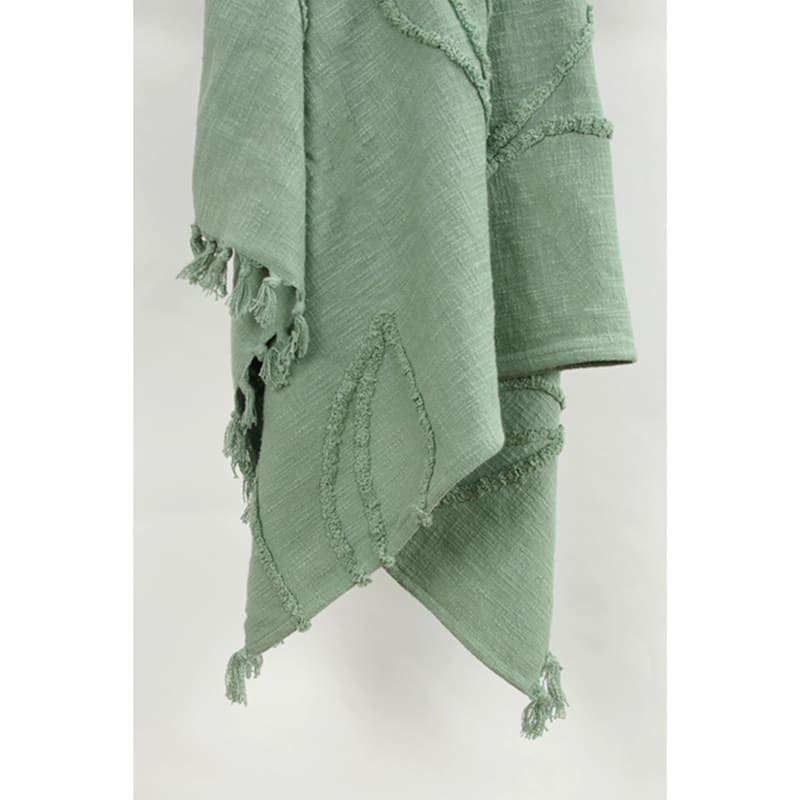 HomeRoots Green Woven 100% Woven Textured Cotton Throw Blanket